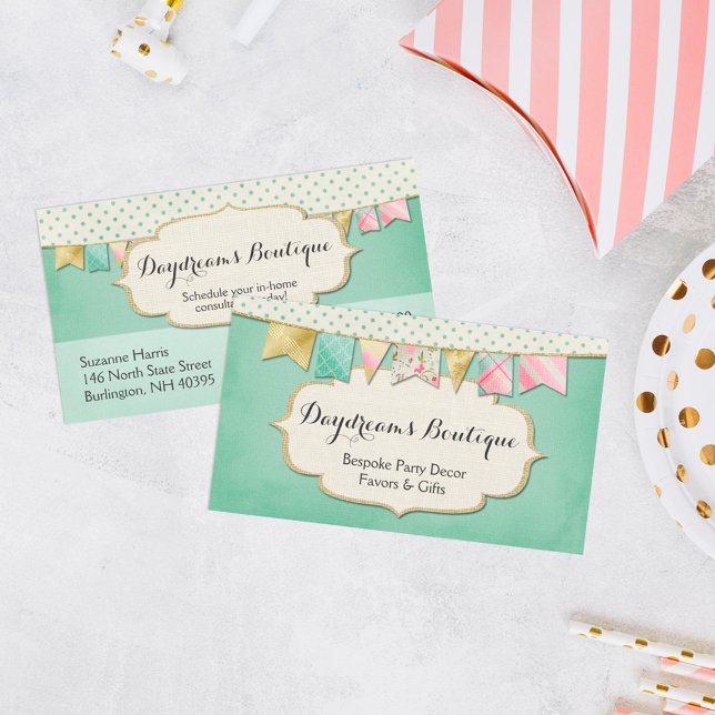 Shabby Chic Boutique Bunting in Pink, Mint & Gold Business Card (Creator Uploaded)