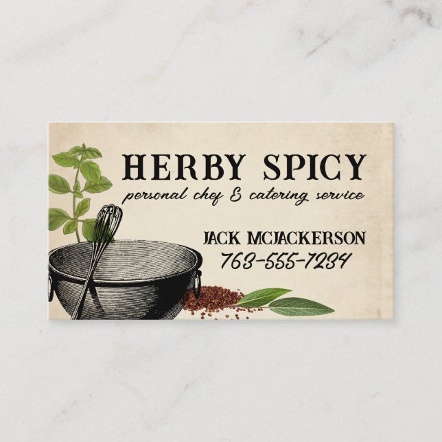 shabby chic bowl whisk herbs spices chef biz cards (Front)