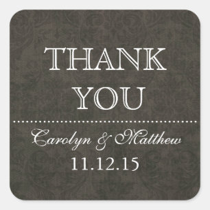 Shabby Chic Brown Vintage Wedding Thank You Square Sticker