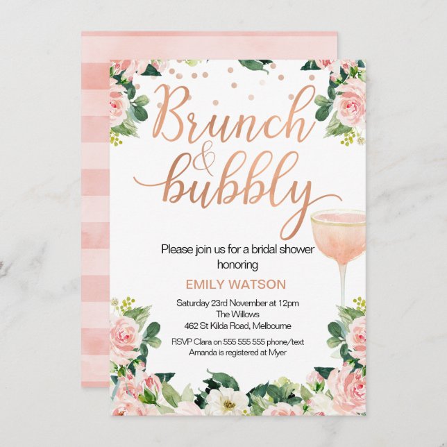 Shabby Chic Brunch Bubbly Bridal Shower Invitation (Front/Back)