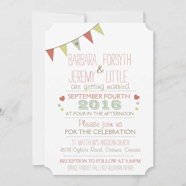 Shabby Chic Bunting Invitation Corners (Front)