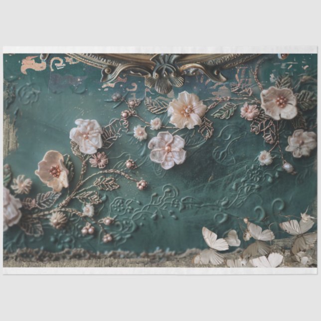 Shabby Chic, Butterfly & Floral Mixed Media Design Tissue Paper (Front)