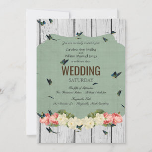 Shabby Chic Butterfly Wood Wedding Invitation