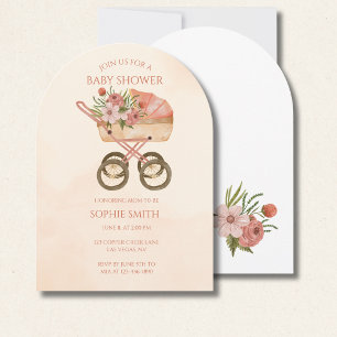 Shabby Chic Carriage Watercolor Floral Baby Shower Invitation