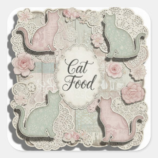 Shabby Chic. Cat Food, by Natasha Us Square Sticker