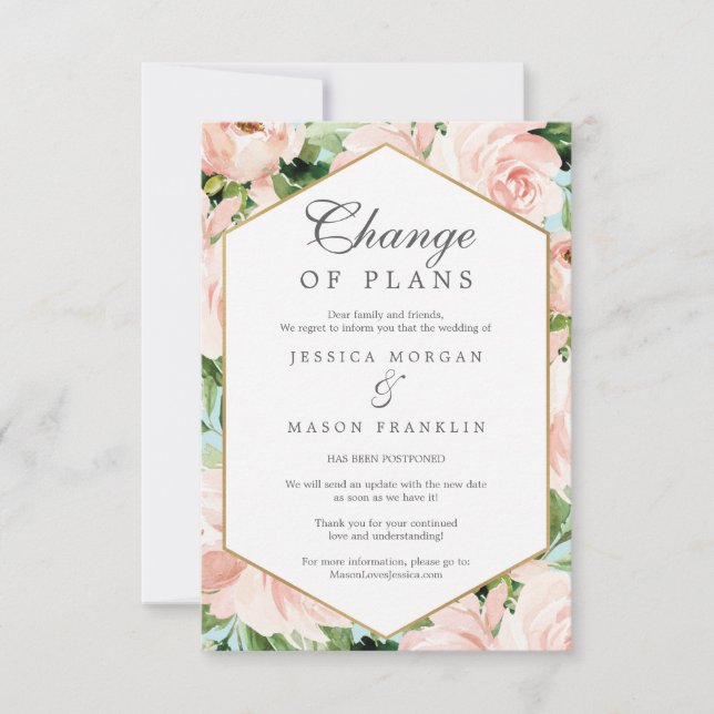 Shabby Chic Change of Plans Announcement Card (Front)