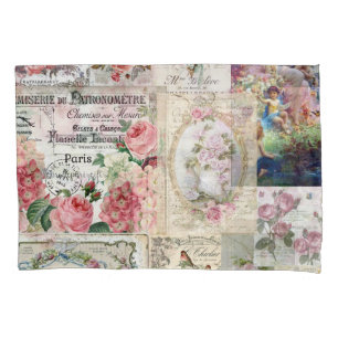 Shabby chic collage,country victorian,decoupage, b pillowcase
