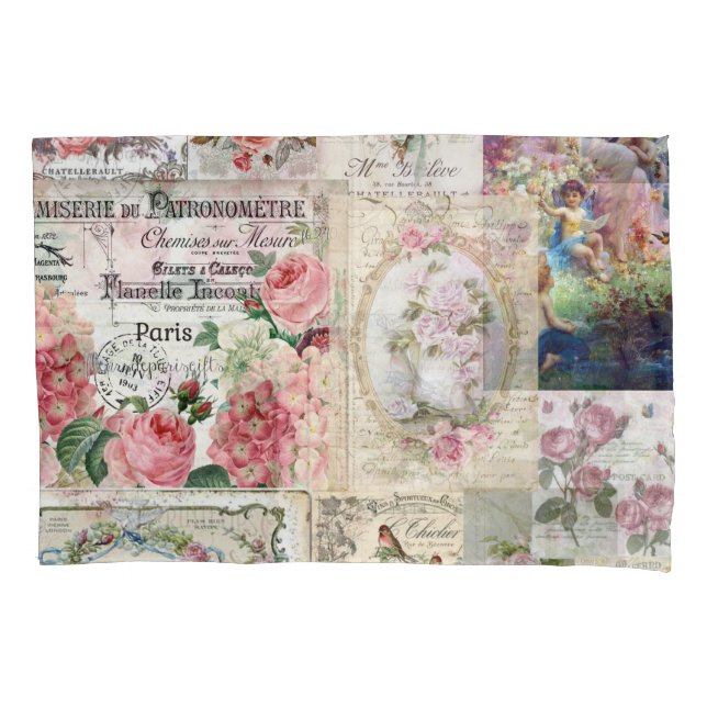 Shabby chic collage,country victorian,decoupage, b pillowcase (Front)