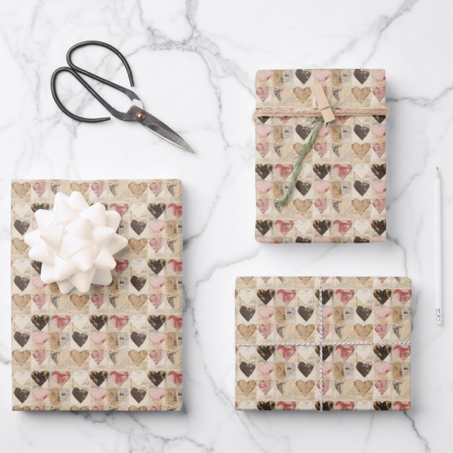 Shabby Chic Collage Hearts  Wrapping Paper Sheet (Front)