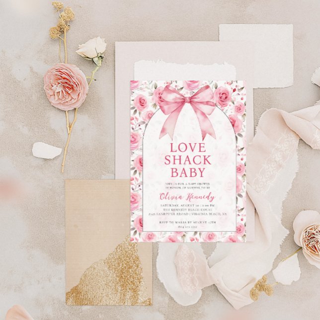 Shabby Chic Coquette Pink Love Shack Baby Shower  Invitation (Love Shack Baby - Baby Shower Invitation)