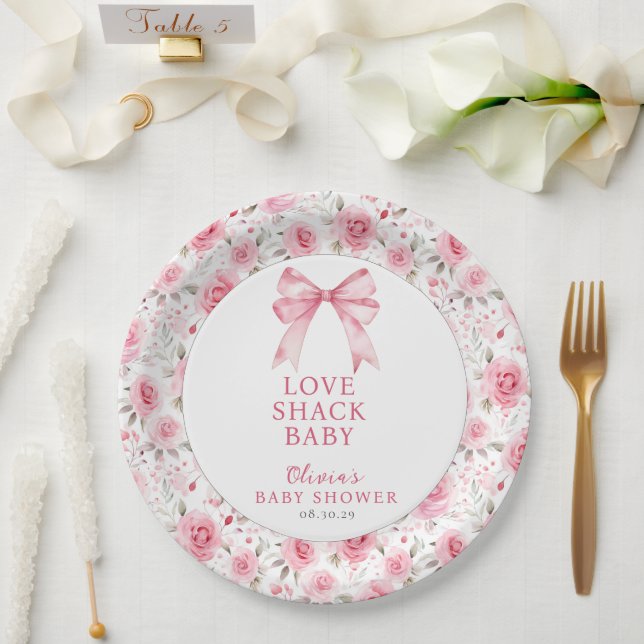 Shabby Chic Coquette Pink Love Shack Baby Shower  Paper Plate (Wedding)