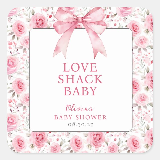 Shabby Chic Coquette Pink Love Shack Baby Shower  Square Sticker (Front)