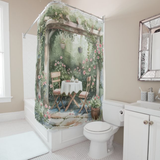 Shabby Chic Cottage Garden Shower Curtain (In Situ)