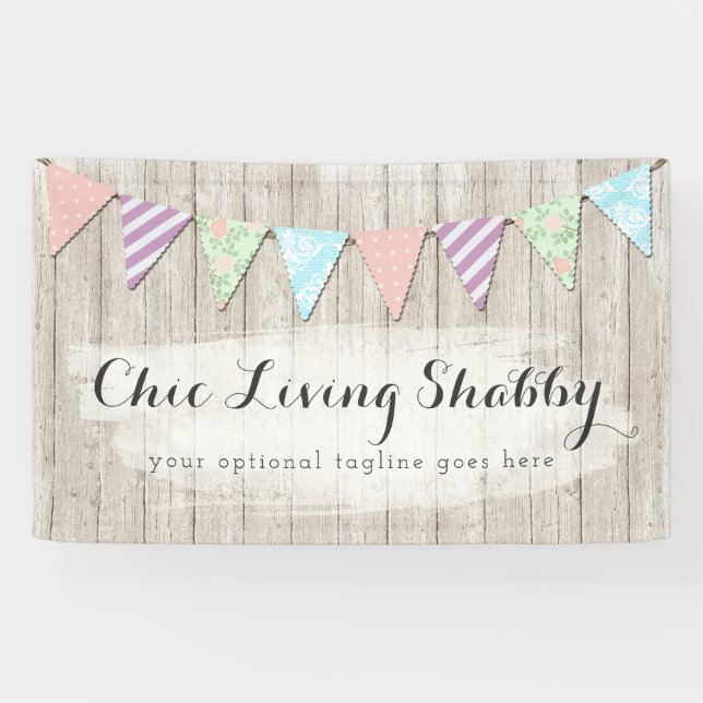 Shabby Chic Country Bunting on Rustic Painted Wood Banner (Horizontal)