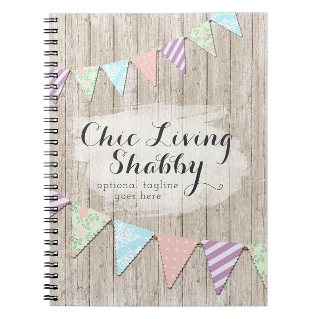 Shabby Chic Country Bunting on Rustic Painted Wood Spiral Notebook (Front)