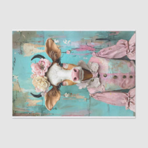 Shabby chic cow in soft pastel decoupage  tissue paper