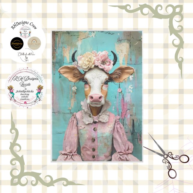 Shabby chic cow in soft pastel decoupage  tissue paper (Creator Uploaded)