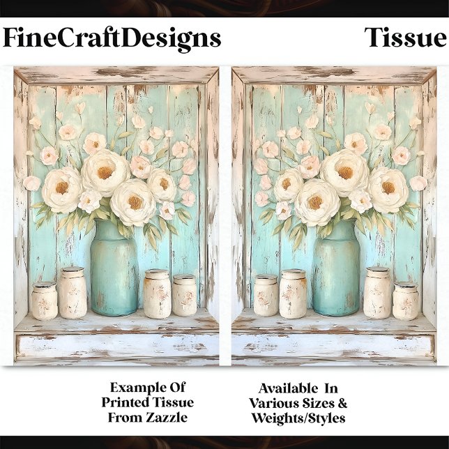 Shabby Chic Cream Peonies, Aqua Jug DV5B Decoupage Tissue Paper (Creator Uploaded)