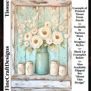 Shabby Chic Cream Peonies, Aqua Jug DV5R Decoupage Tissue Paper