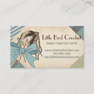 Shabby chic crochet hooks yarn bird ribbon bow business card