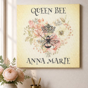 Shabby Chic Crown Bee Personalised Canvas Print