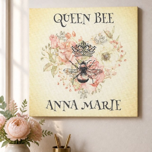Shabby Chic Crown Bee Personalised Canvas Print (Creator Uploaded)