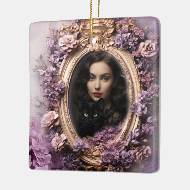 Shabby Chic Custom Family Photo Christmas  Ceramic Ornament (Left)