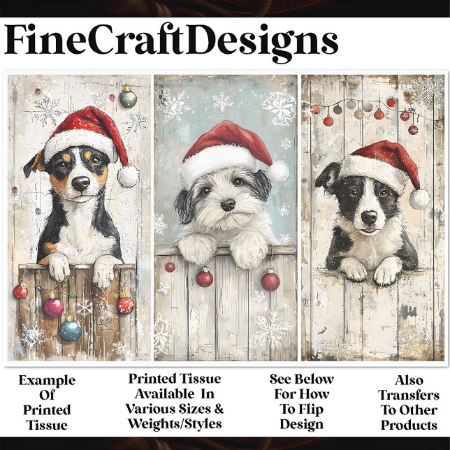 Shabby Chic Cute Xmas Puppy Puppies AM6 Decoupage Tissue Paper (Creator Uploaded)