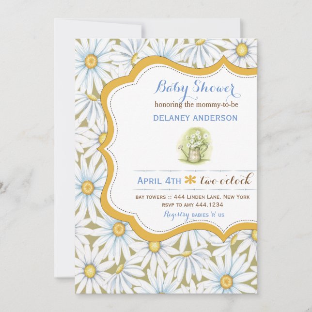 Shabby Chic Daisy Floral Baby Shower Invitation (Front)