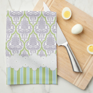 Shabby Chic Damask Lilac & Green Tea Towel