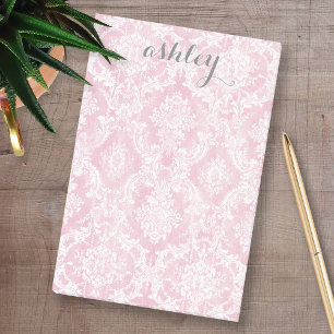 Shabby Chic Damask Pattern Pastel Pink Grey Name Post-it Notes