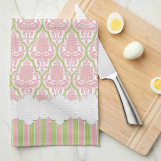 Shabby Chic Damask Pink & Green Tea Towel