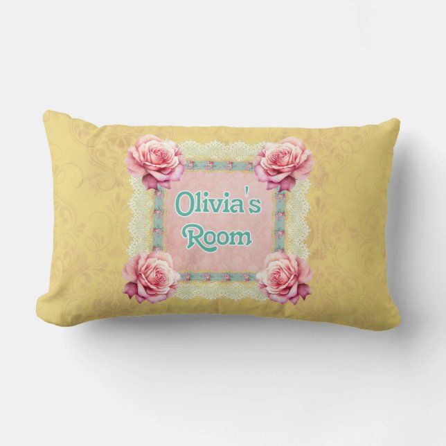 Shabby Chic Damask Rose Lace Personalised Cushion (Front)
