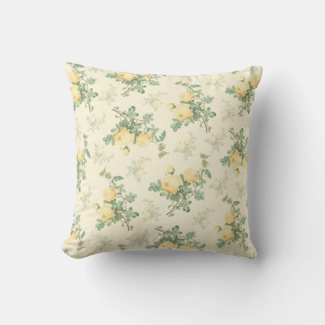 Shabby chic decor floral throw pillow yellow rose (Front)