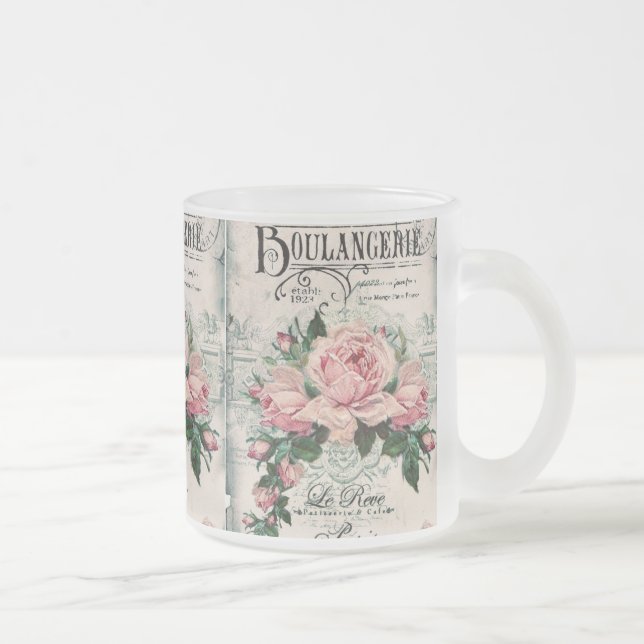 shabby chic, decoupage, victorian, french chic, pa frosted glass coffee mug (Right)