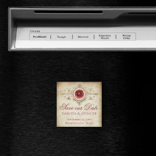 Shabby Chic Deep Red Grunge Rose Save the Date Magnet
