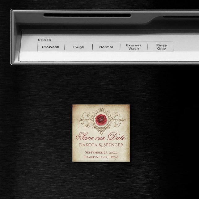 Shabby Chic | Deep Red Grunge Rose Save the Date Magnet (Creator Uploaded)