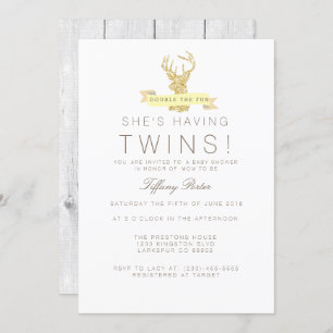 Shabby Chic Deer Twins Baby Shower Invitation