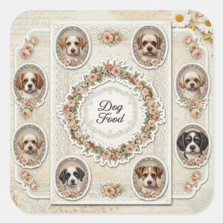 Shabby Chic. Dog Food, by Natasha Us Square Sticker