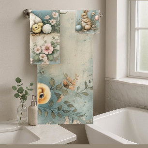 Shabby Chic Easter Bunny Decor Spring Cottagecore Bath Towel Set