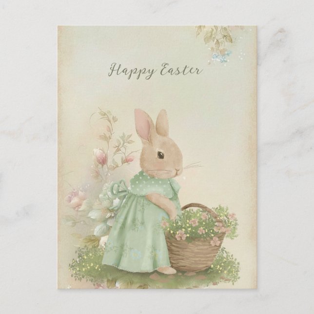 Shabby Chic Easter Rabbit Holiday Card (Front)