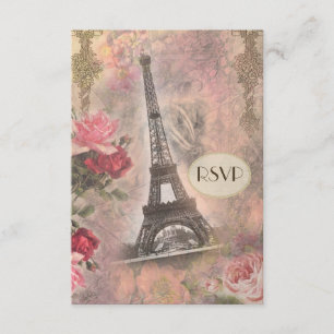 Shabby Chic Eiffel Tower & Roses RSVP Card