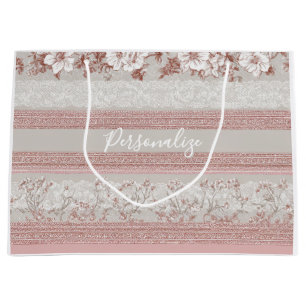 Shabby Chic Elegance Pink Vintage Lace Personalize Large Gift Bag