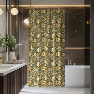 Shabby Chic Elegant Curtain Gold Sage Green Style