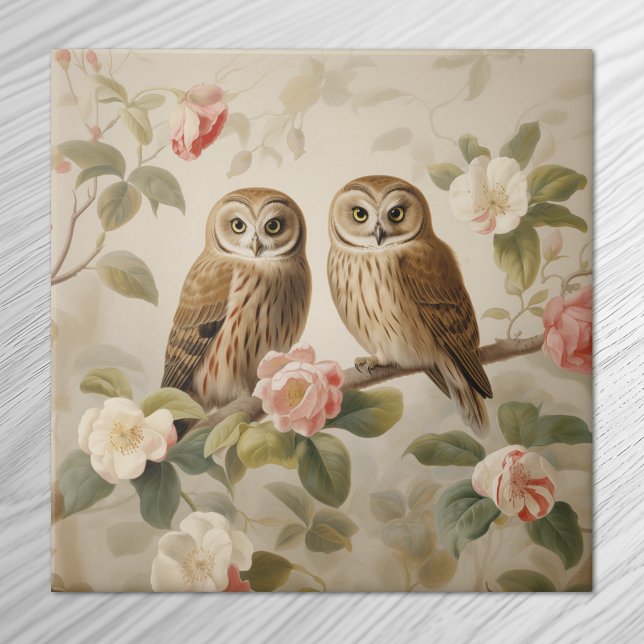 Shabby Chic Elegant Owls Tile (Creator Uploaded)