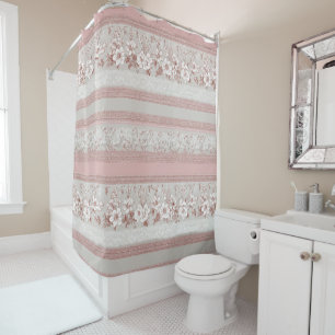 Shabby Chic Elegant PInk Floral Vintage Lace Shower Curtain