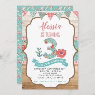 Shabby Chic Floral 3rd Birthday Invitation