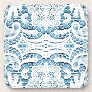 Shabby Chic Floral aqua blue bohemian chic lace Coaster