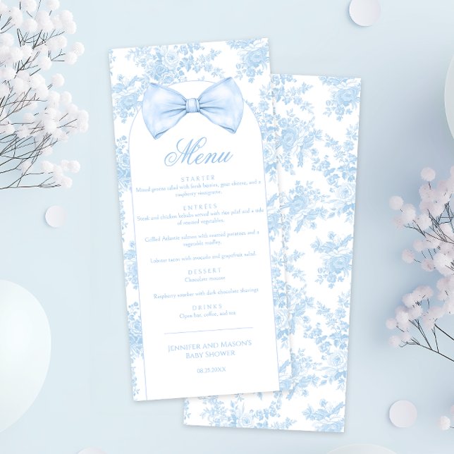Shabby Chic Floral Arch Bow Tie Baby Boy Shower Menu (Creator Uploaded)