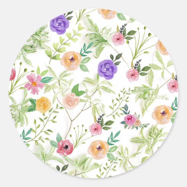 Shabby Chic Floral Classic Round Sticker (Front)